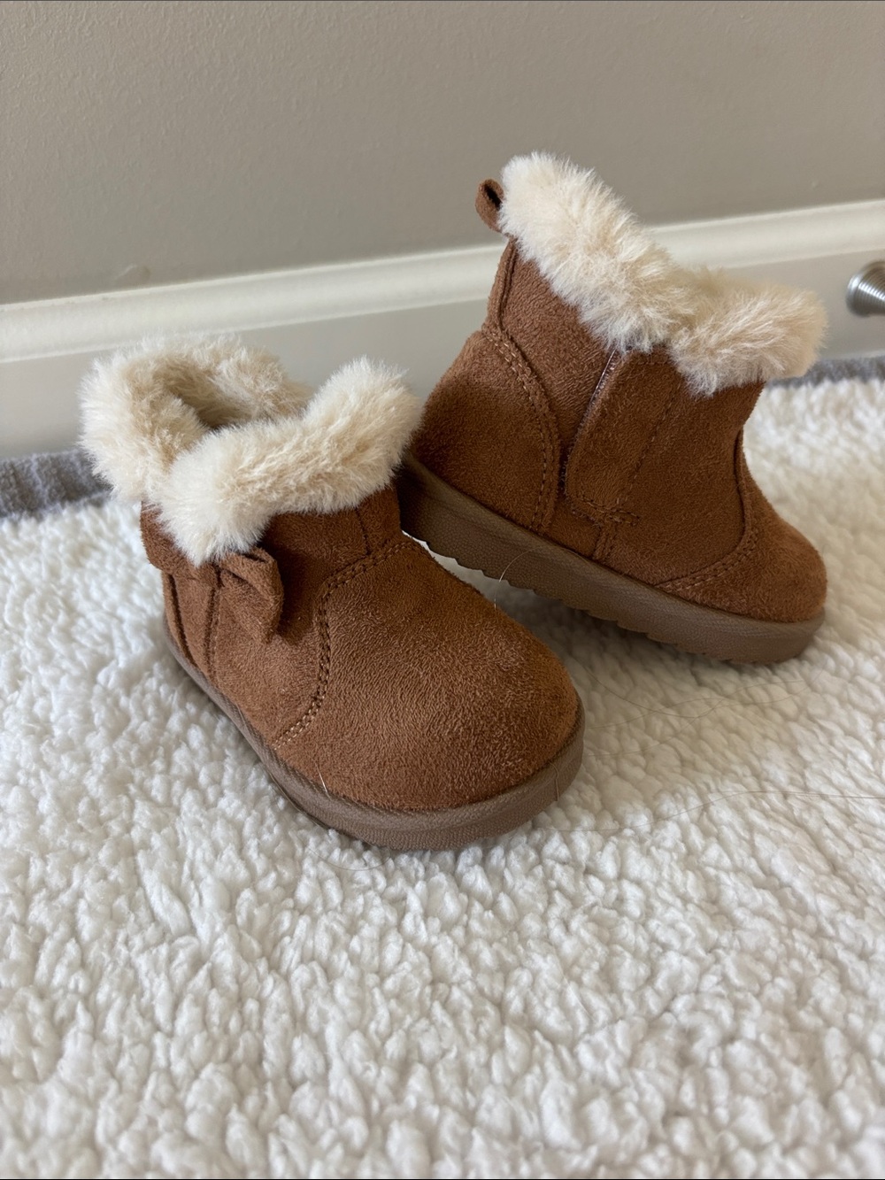 Wonder Nation Toddler Suede Faux-Fur Boot - Brown & Cream